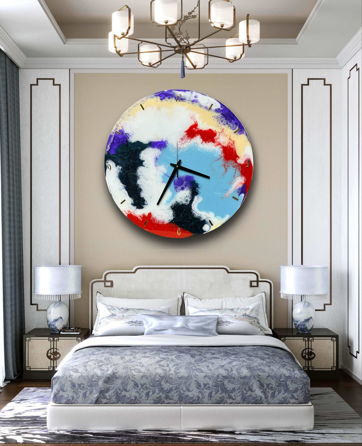 Abstract Art in Motion: Epoxy Resin Wall Clock with Shimmering Colors