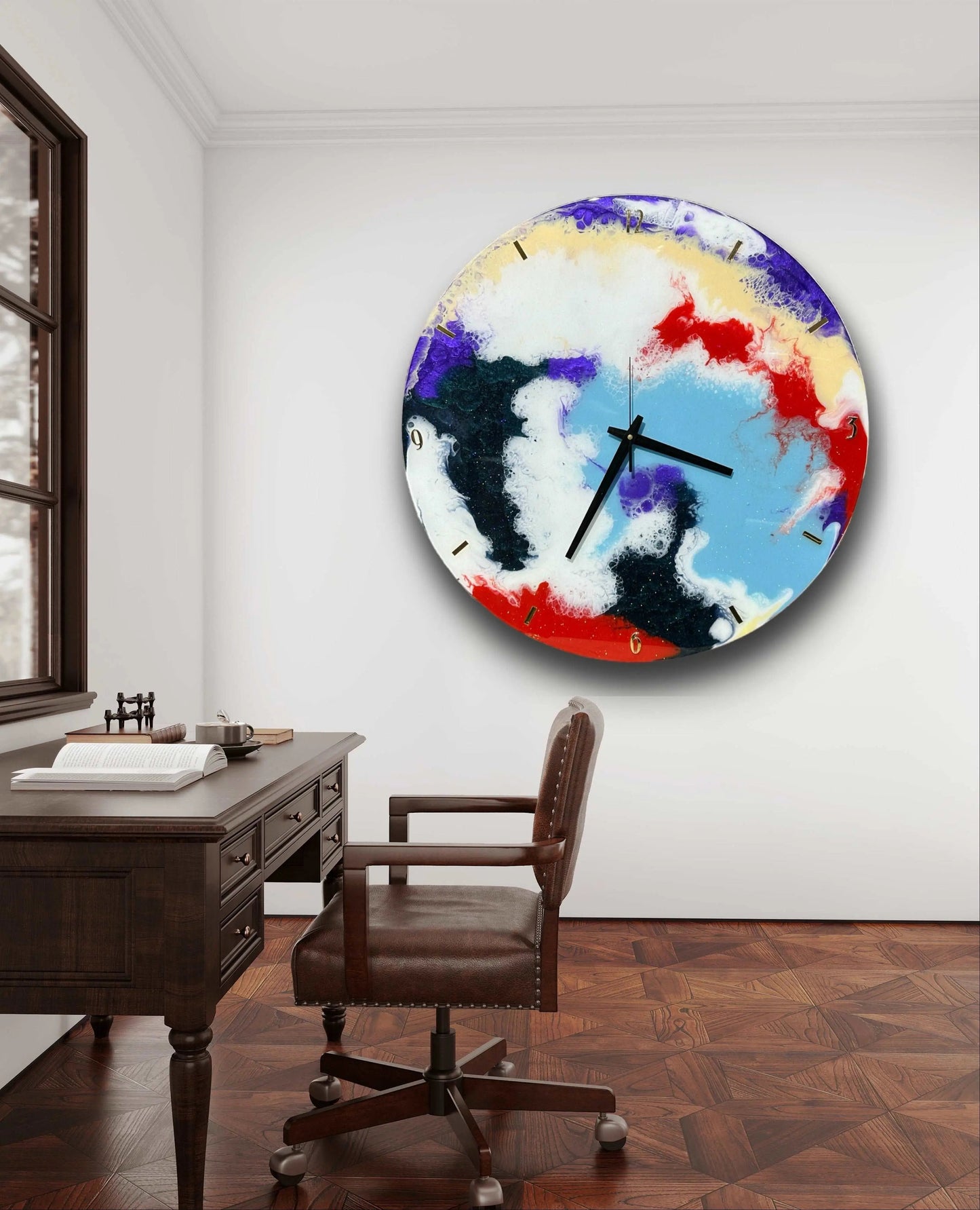 Abstract Art in Motion: Epoxy Resin Wall Clock with Shimmering Colors