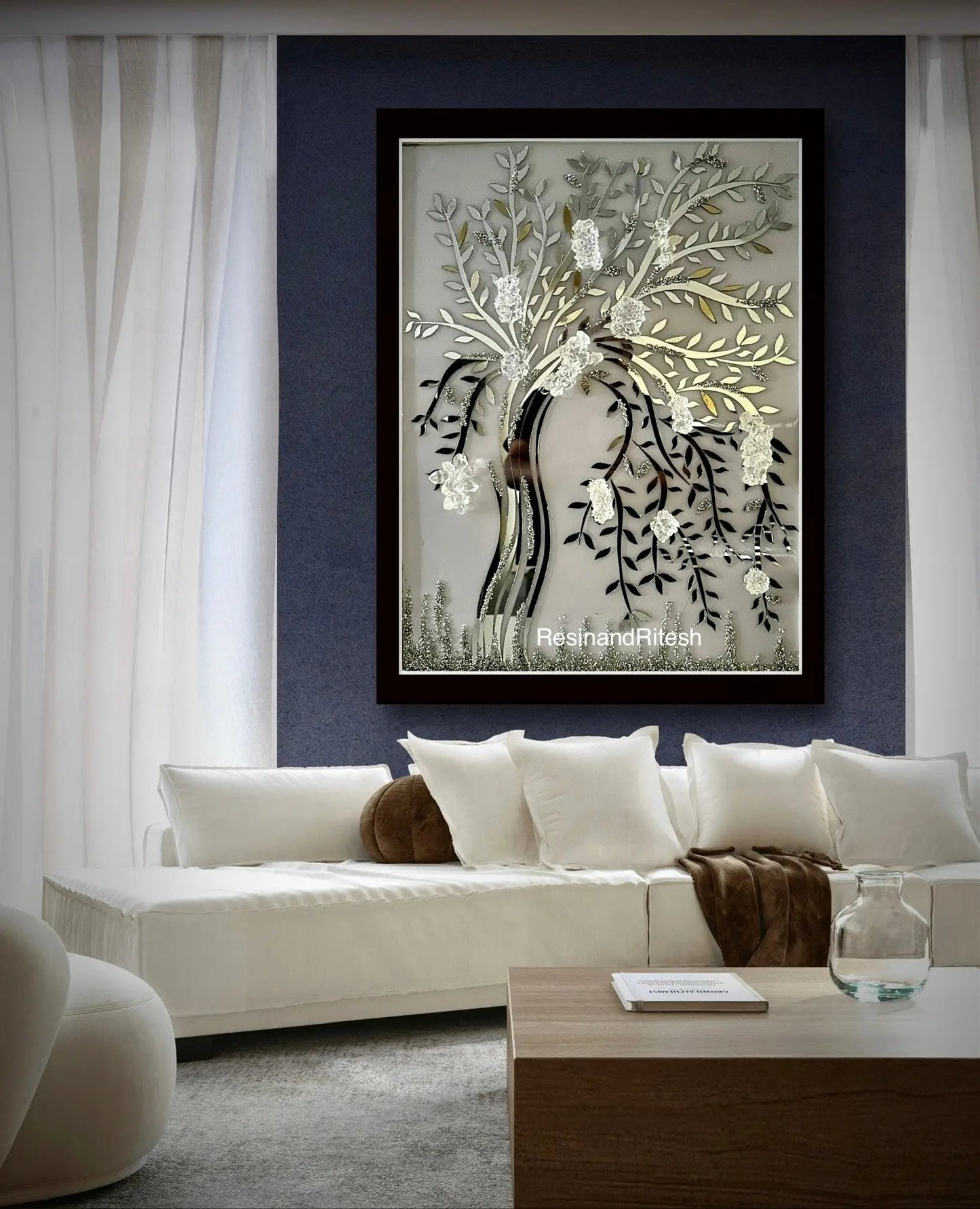 Radiant Elegance Handmade Wall Art with Mirrors and Crystals