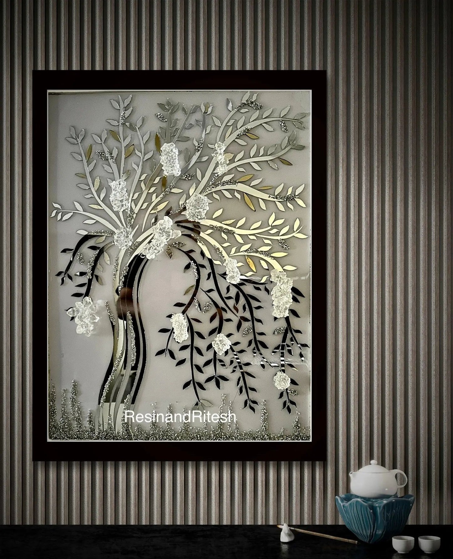 Radiant Elegance Handmade Wall Art with Mirrors and Crystals