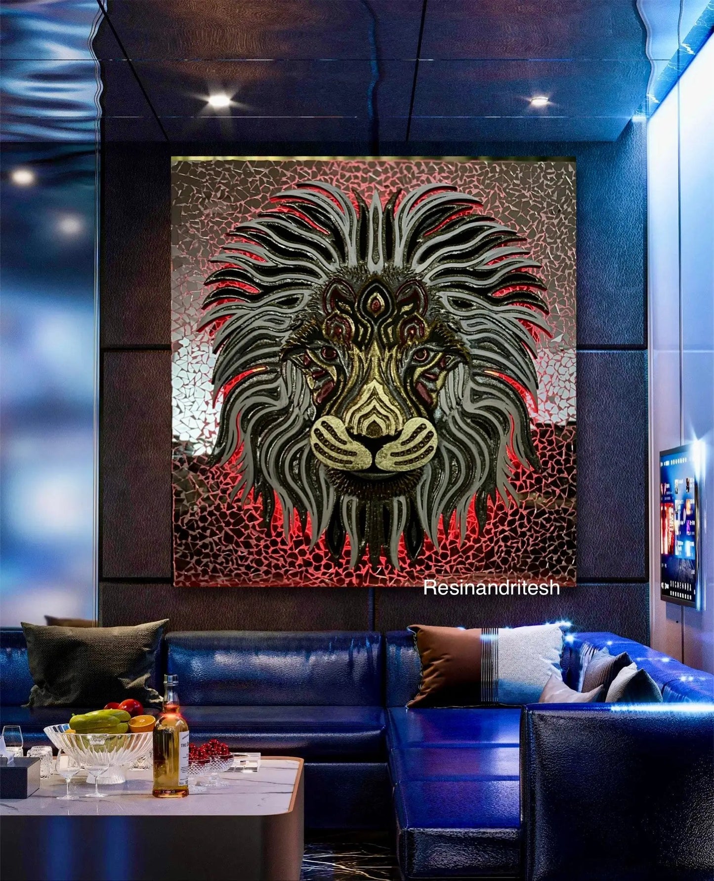 Shop Lion Handmade Mirrors with Lights | ResinandRitesh