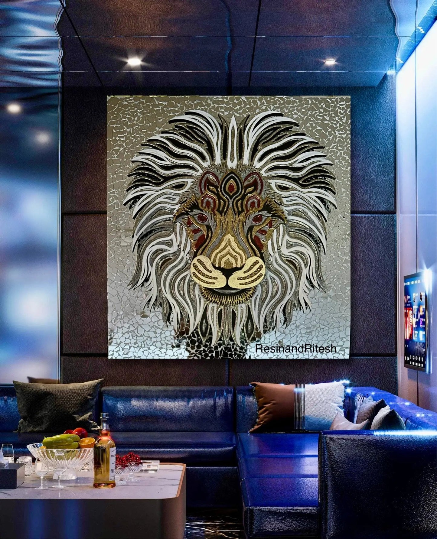 Shop Lion Handmade Mirrors with Lights | ResinandRitesh